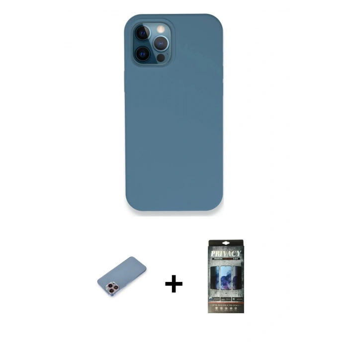 MARSİLYAN™- iPhone 12 Pro Kılıf Zirve Modern Özel Seri - Siyah 34D Hayalet Izgaralı Cam + Shine Kamera Lens Koruma Cam - PE