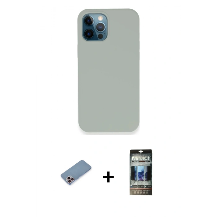 MARSİLYAN™- iPhone 12 Pro Kılıf Zirve Modern Özel Seri - Siyah 34D Hayalet Izgaralı Cam + Shine Kamera Lens Koruma Cam - PE