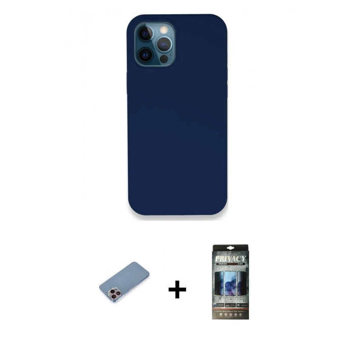 MARSİLYAN™- iPhone 12 Pro Kılıf Zirve Modern Özel Seri - Siyah 34D Hayalet Izgaralı Cam + Shine Kamera Lens Koruma Cam - PE