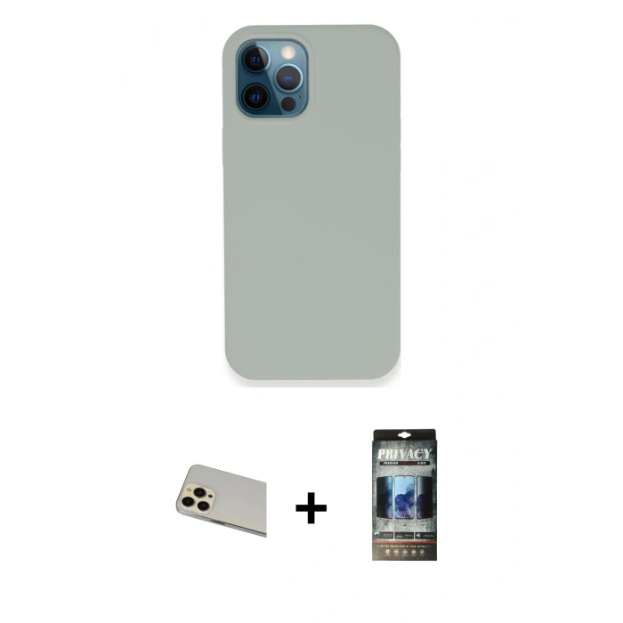 MARSİLYAN™- iPhone 12 Pro Kılıf Zirve Modern Özel Seri - Siyah 34D Hayalet Izgaralı Cam + Rainbow Kamera Lens Koruma Cam - GD