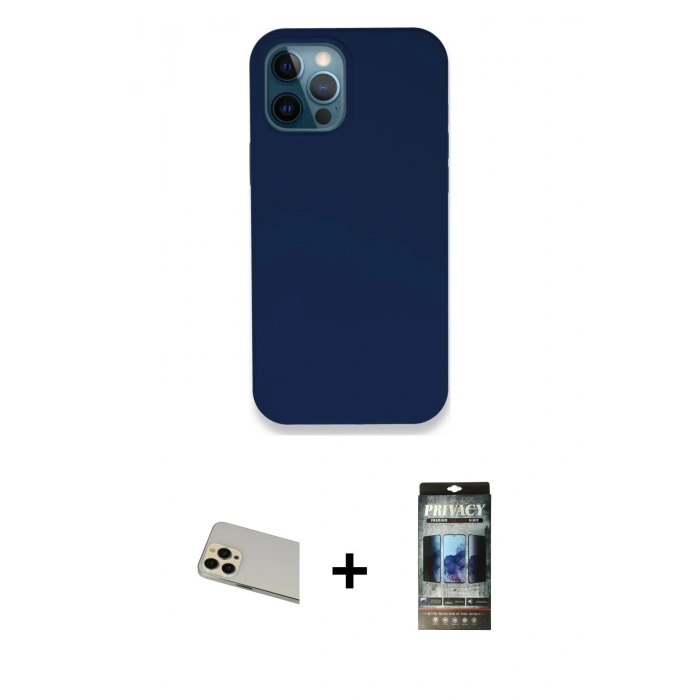 MARSİLYAN™- iPhone 12 Pro Kılıf Zirve Modern Özel Seri - Siyah 34D Hayalet Izgaralı Cam + Rainbow Kamera Lens Koruma Cam - GD