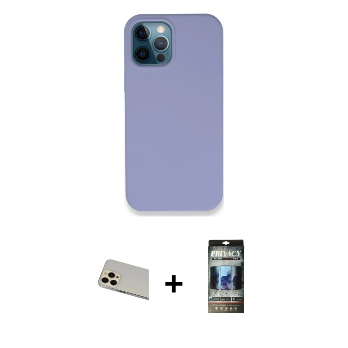 MARSİLYAN™- iPhone 12 Pro Kılıf Zirve Modern Özel Seri - Siyah 34D Hayalet Izgaralı Cam + Rainbow Kamera Lens Koruma Cam - GD