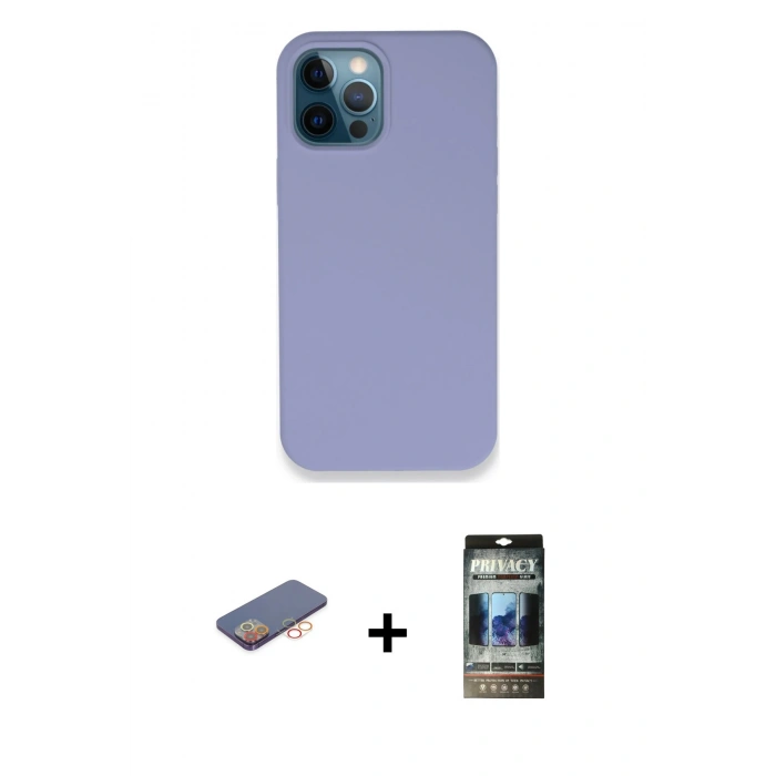 MARSİLYAN™- iPhone 12 Pro Kılıf Zirve Modern Özel Seri - Siyah 34D Hayalet Izgaralı Cam + Renkli Kamera Lens Koruma Cam - TU