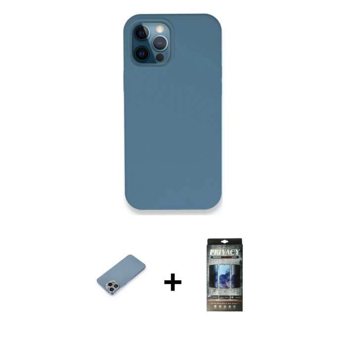 MARSİLYAN™- iPhone 12 Pro Kılıf Zirve Modern Özel Seri - Siyah 34D Hayalet Izgaralı Cam + Shine Kamera Lens Koruma Cam - GI