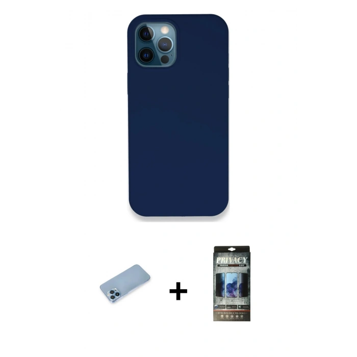 MARSİLYAN™- iPhone 12 Pro Kılıf Zirve Modern Özel Seri - Siyah 34D Hayalet Izgaralı Cam + Shine Kamera Lens Koruma Cam - MI