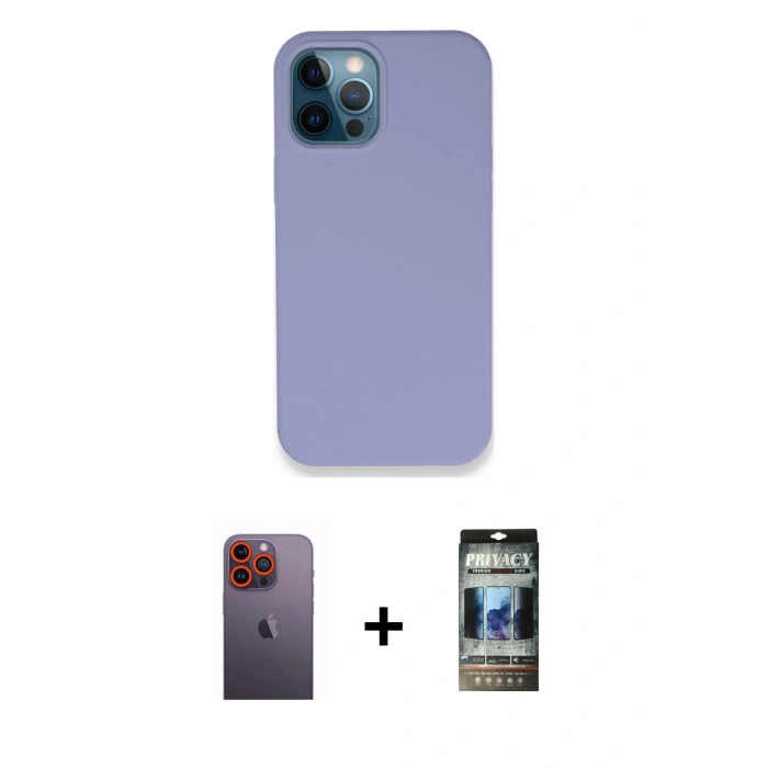MARSİLYAN™- iPhone 12 Pro Kılıf Zirve Modern Özel Seri - Siyah 34D Hayalet Izgaralı Cam + Neon Fosforlu Kamera Lens - TU