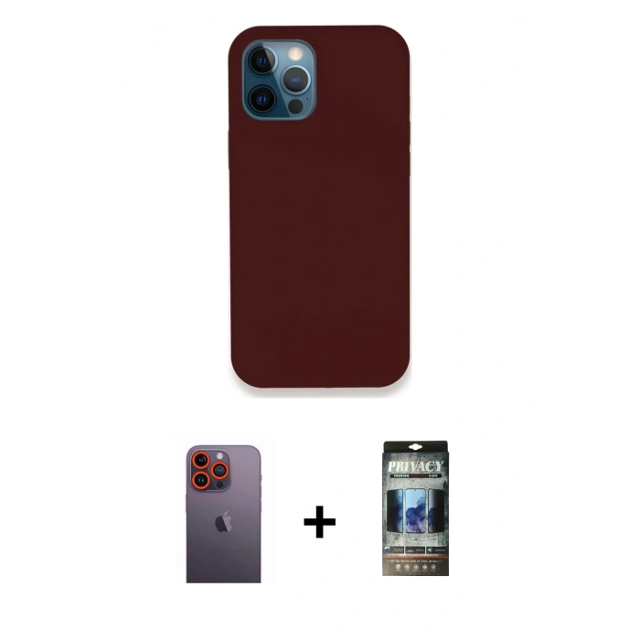 MARSİLYAN™- iPhone 12 Pro Kılıf Zirve Modern Özel Seri - Siyah 34D Hayalet Izgaralı Cam + Neon Fosforlu Kamera Lens - TU