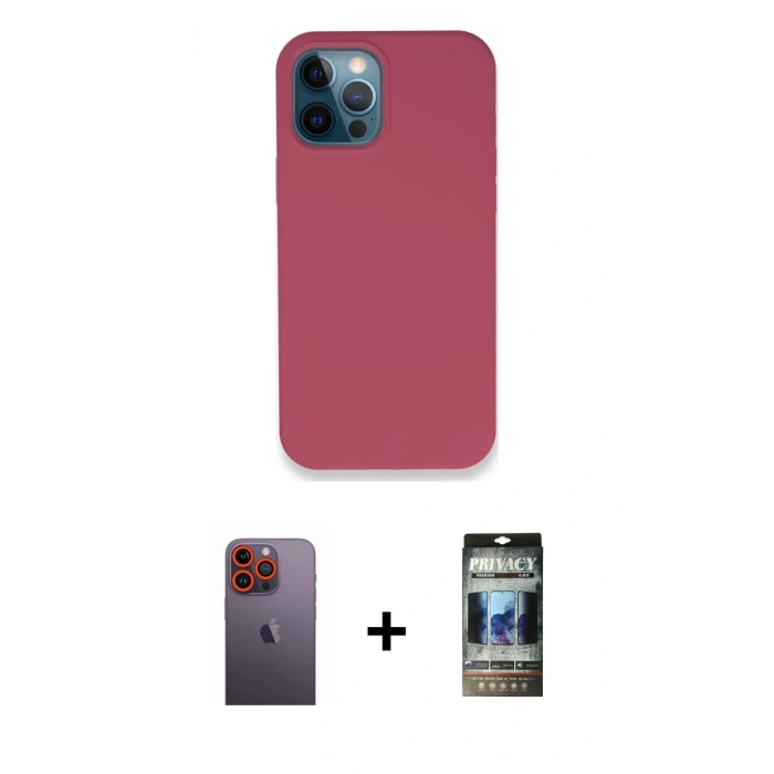 MARSİLYAN™- iPhone 12 Pro Kılıf Zirve Modern Özel Seri - Siyah 34D Hayalet Izgaralı Cam + Neon Fosforlu Kamera Lens - TU