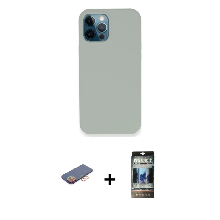 MARSİLYAN™- iPhone 12 Pro Kılıf Zirve Modern Özel Seri - Siyah 34D Hayalet Izgaralı Cam + Renkli Kamera Lens Koruma Cam - TU
