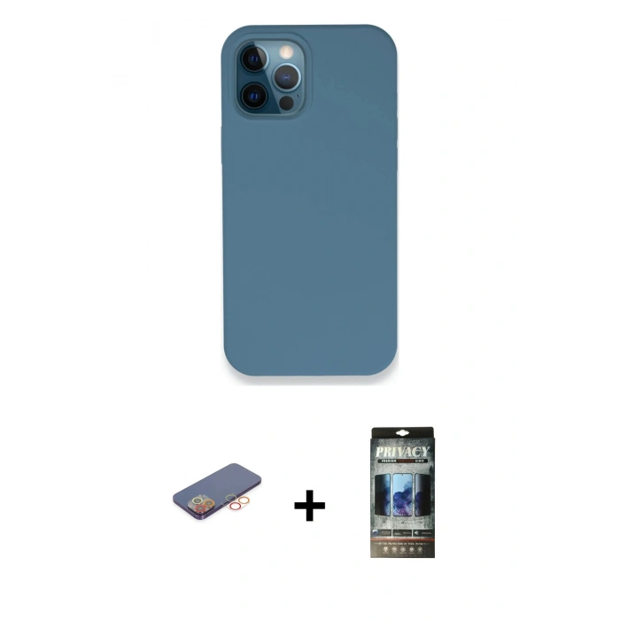 MARSİLYAN™- iPhone 12 Pro Kılıf Zirve Modern Özel Seri - Siyah 34D Hayalet Izgaralı Cam + Renkli Kamera Lens Koruma Cam - TU