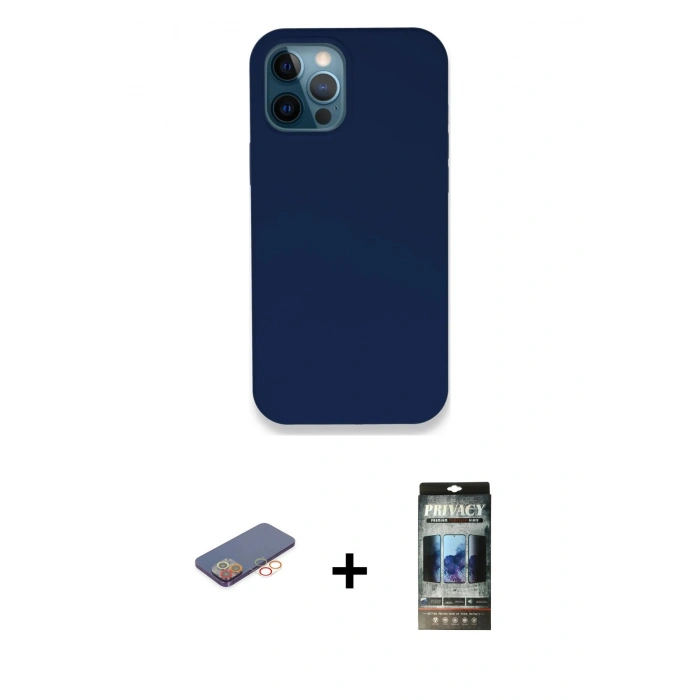 MARSİLYAN™- iPhone 12 Pro Kılıf Zirve Modern Özel Seri - Siyah 34D Hayalet Izgaralı Cam + Renkli Kamera Lens Koruma Cam - TU