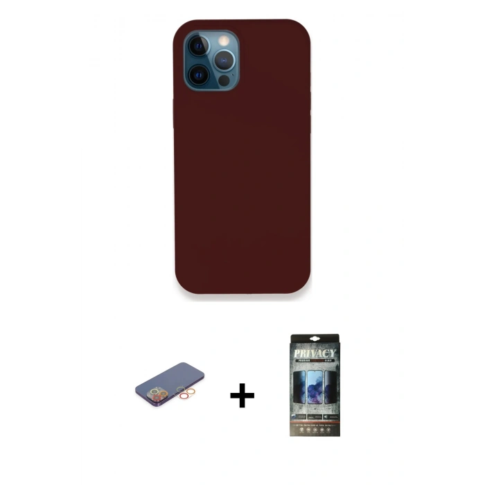MARSİLYAN™- iPhone 12 Pro Kılıf Zirve Modern Özel Seri - Siyah 34D Hayalet Izgaralı Cam + Renkli Kamera Lens Koruma Cam - TU