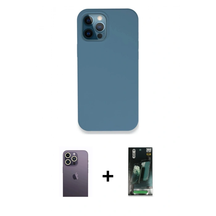 MARSİLYAN™- iPhone 12 Pro Kılıf Zirve Modern Özel Seri - Siyah 360 Mat Full Body Arka Koruyucu + Neon Fosforlu Kamera Lens - BZ