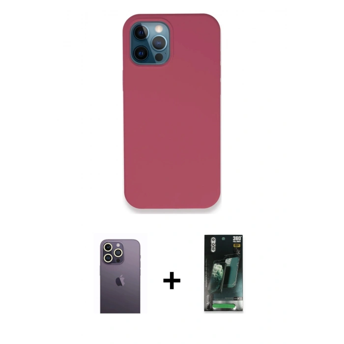MARSİLYAN™- iPhone 12 Pro Kılıf Zirve Modern Özel Seri - Siyah 360 Mat Full Body Arka Koruyucu + Neon Fosforlu Kamera Lens - BZ