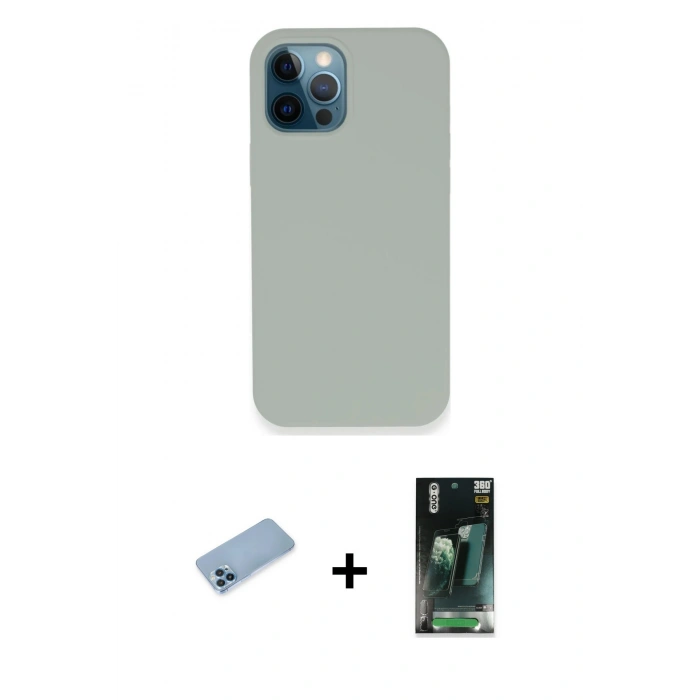 MARSİLYAN™- iPhone 12 Pro Kılıf Zirve Modern Özel Seri - Siyah 360 Mat Full Body Arka Koruyucu + Shine Kamera Lens Koruma Cam - MI