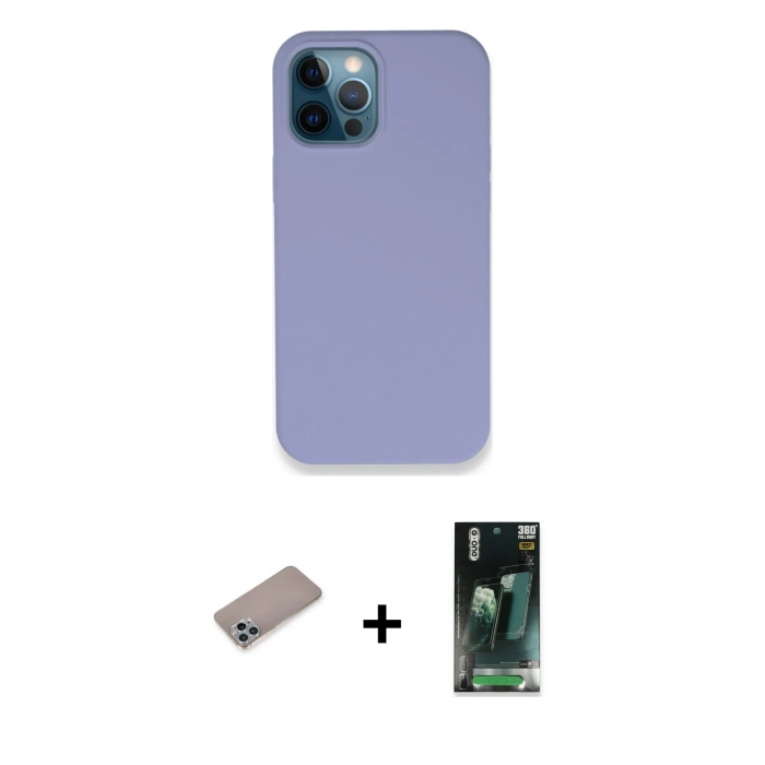 MARSİLYAN™- iPhone 12 Pro Kılıf Zirve Modern Özel Seri - Siyah 360 Mat Full Body Arka Koruyucu + Shine Kamera Lens Koruma Cam - SABE