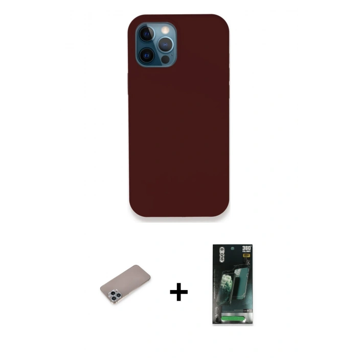 MARSİLYAN™- iPhone 12 Pro Kılıf Zirve Modern Özel Seri - Siyah 360 Mat Full Body Arka Koruyucu + Shine Kamera Lens Koruma Cam - SABE