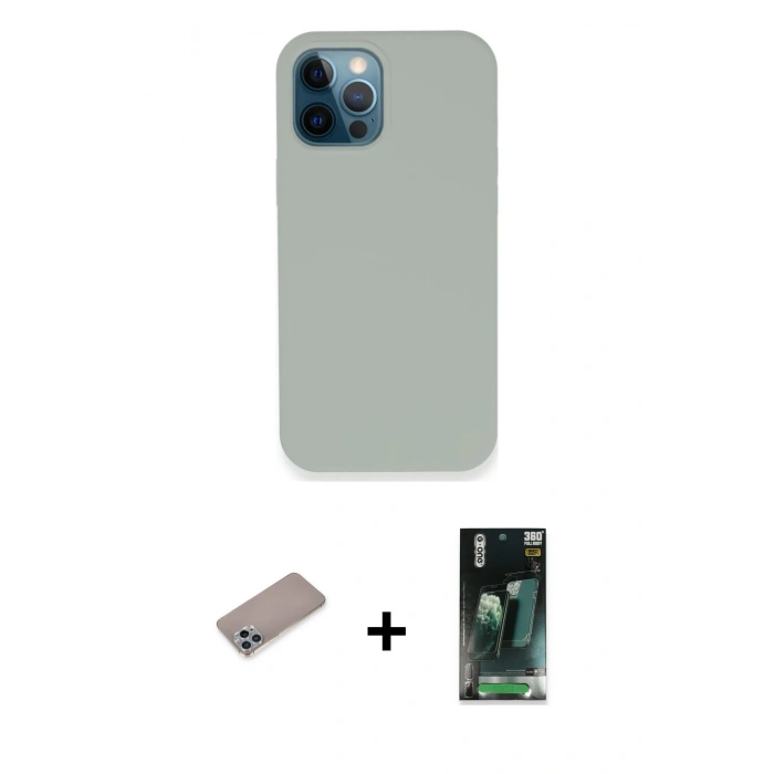 MARSİLYAN™- iPhone 12 Pro Kılıf Zirve Modern Özel Seri - Siyah 360 Mat Full Body Arka Koruyucu + Shine Kamera Lens Koruma Cam - SABE