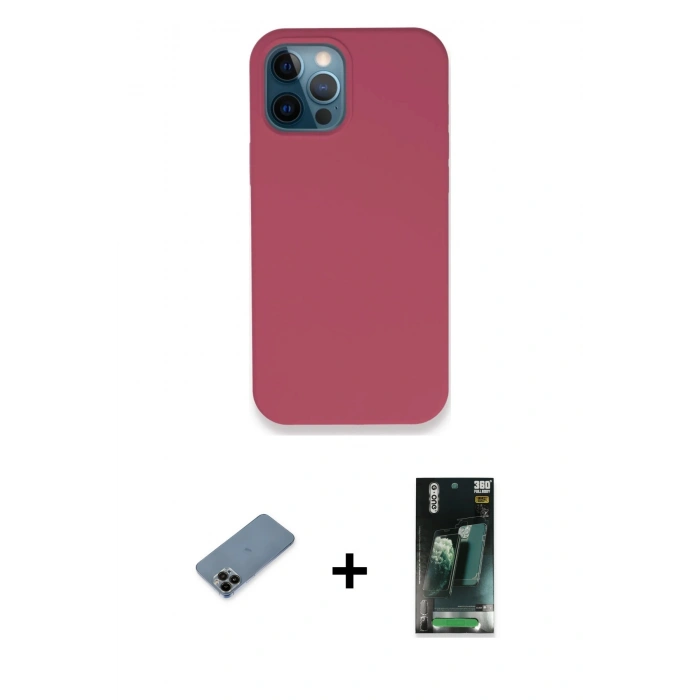 MARSİLYAN™- iPhone 12 Pro Kılıf Zirve Modern Özel Seri - Siyah 360 Mat Full Body Arka Koruyucu + Shine Kamera Lens Koruma Cam - SH