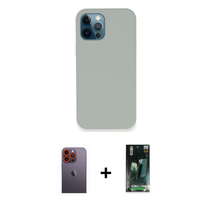 MARSİLYAN™- iPhone 12 Pro Kılıf Zirve Modern Özel Seri - Siyah 360 Mat Full Body Arka Koruyucu + Neon Fosforlu Kamera Lens - TU