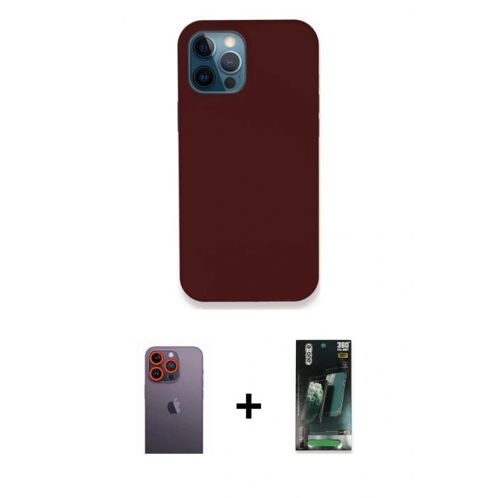 MARSİLYAN™- iPhone 12 Pro Kılıf Zirve Modern Özel Seri - Siyah 360 Mat Full Body Arka Koruyucu + Neon Fosforlu Kamera Lens - TU