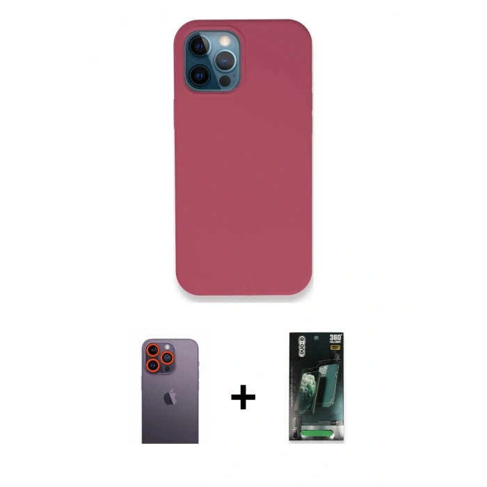 MARSİLYAN™- iPhone 12 Pro Kılıf Zirve Modern Özel Seri - Siyah 360 Mat Full Body Arka Koruyucu + Neon Fosforlu Kamera Lens - TU