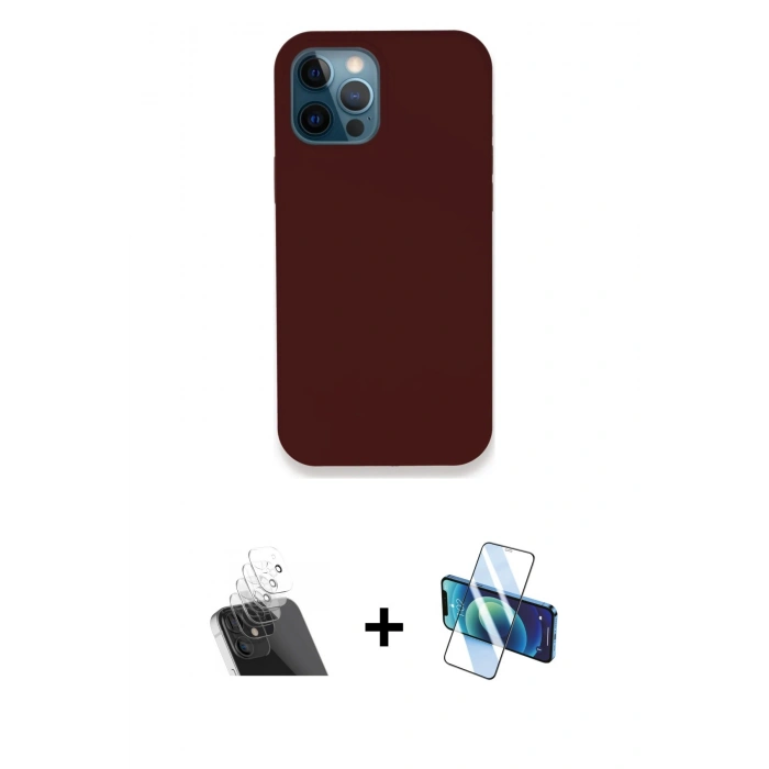 MARSİLYAN™- iPhone 12 Pro Kılıf Zirve Modern Özel Seri - Siyah 3D Antistatik Cam Ekran Koruyucu + Kamera Lens Koruma Cam - SF