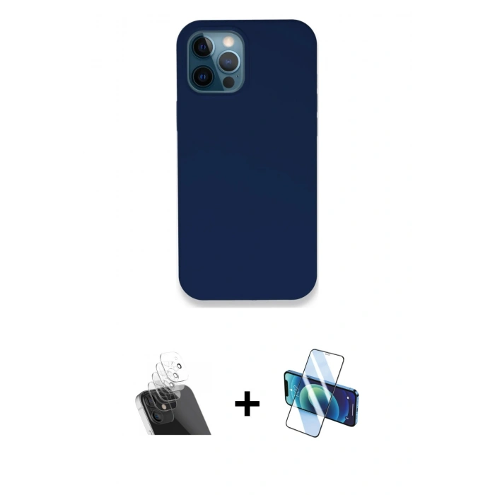 MARSİLYAN™- iPhone 12 Pro Kılıf Zirve Modern Özel Seri - Siyah 3D Antistatik Cam Ekran Koruyucu + Kamera Lens Koruma Cam - SF