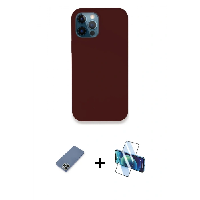 MARSİLYAN™- iPhone 12 Pro Kılıf Zirve Modern Özel Seri - Siyah 3D Antistatik Cam Ekran Koruyucu + Metal Kamera Lens Koruma Cam - AKYL