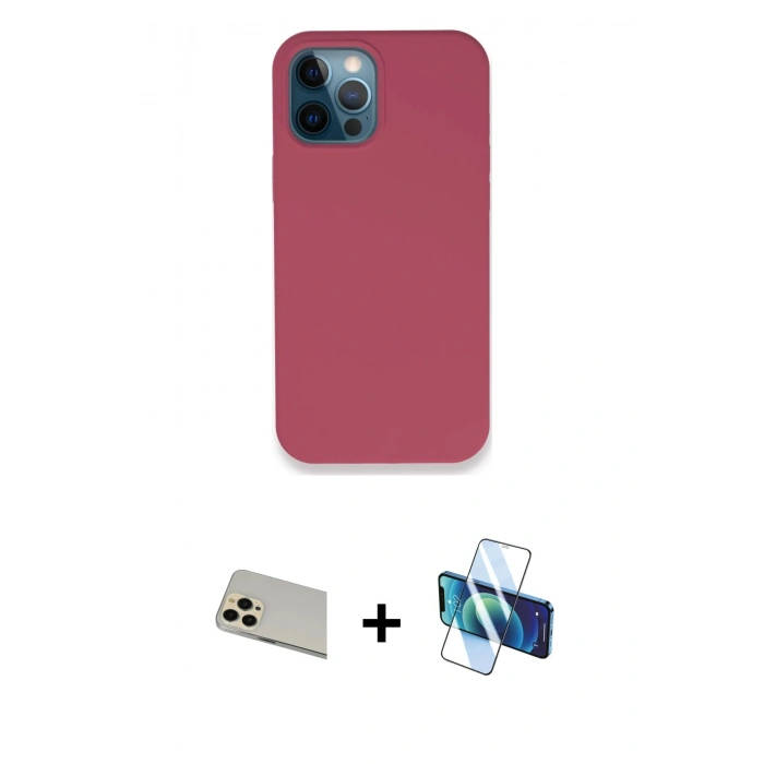 MARSİLYAN™- iPhone 12 Pro Kılıf Zirve Modern Özel Seri - Siyah 3D Antistatik Cam Ekran Koruyucu + Rainbow Kamera Lens Koruma Cam - GD