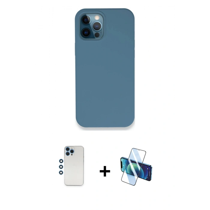 MARSİLYAN™- iPhone 12 Pro Kılıf Zirve Modern Özel Seri - Siyah 3D Antistatik Cam Ekran Koruyucu + Shine Kamera Lens - MI