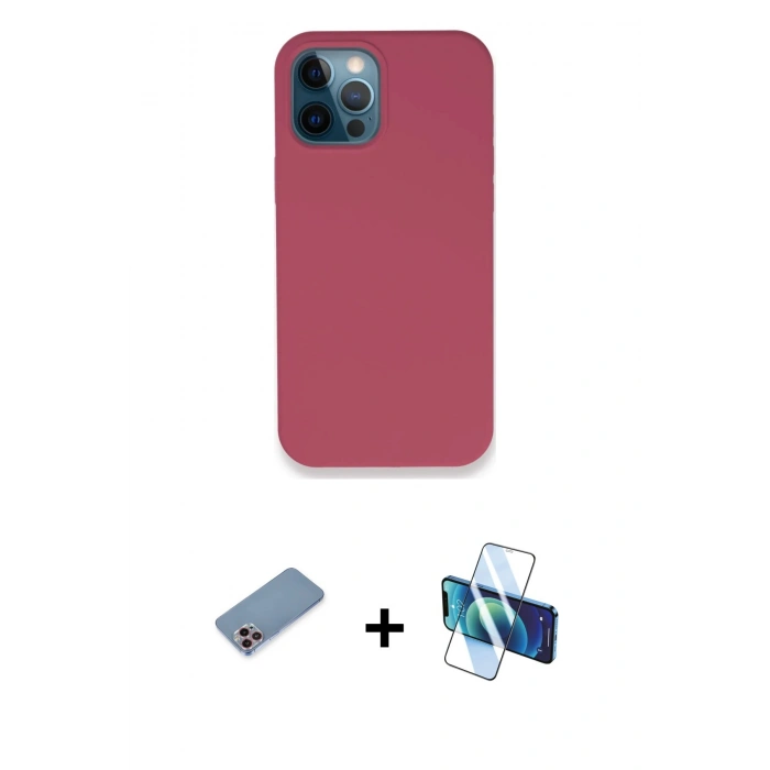 MARSİLYAN™- iPhone 12 Pro Kılıf Zirve Modern Özel Seri - Siyah 3D Antistatik Cam Ekran Koruyucu + Shine Kamera Lens Koruma Cam - PE