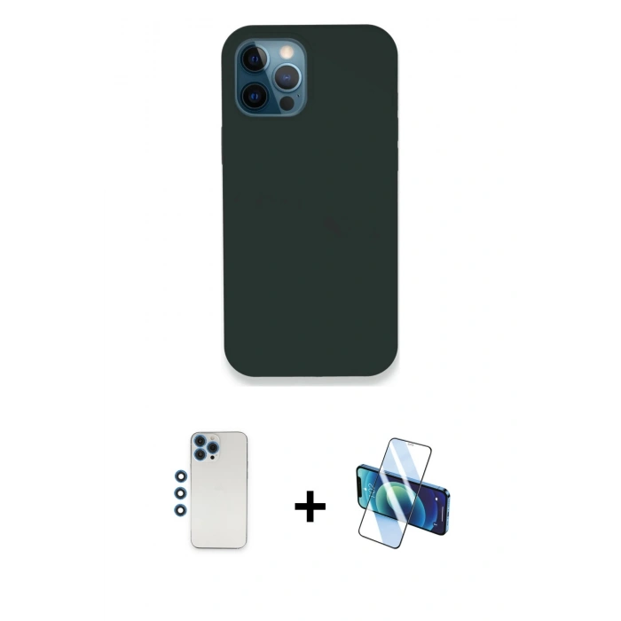 MARSİLYAN™- iPhone 12 Pro Kılıf Zirve Modern Özel Seri - Siyah 3D Antistatik Cam Ekran Koruyucu + Shine Kamera Lens - MI