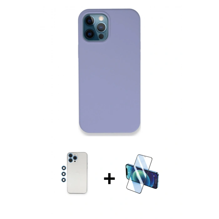MARSİLYAN™- iPhone 12 Pro Kılıf Zirve Modern Özel Seri - Siyah 3D Antistatik Cam Ekran Koruyucu + Shine Kamera Lens - MI