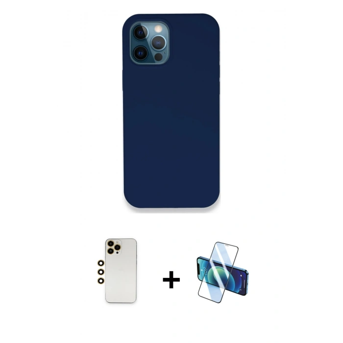 MARSİLYAN™- iPhone 12 Pro Kılıf Zirve Modern Özel Seri - Siyah 3D Antistatik Cam Ekran Koruyucu + Shine Kamera Lens - GD