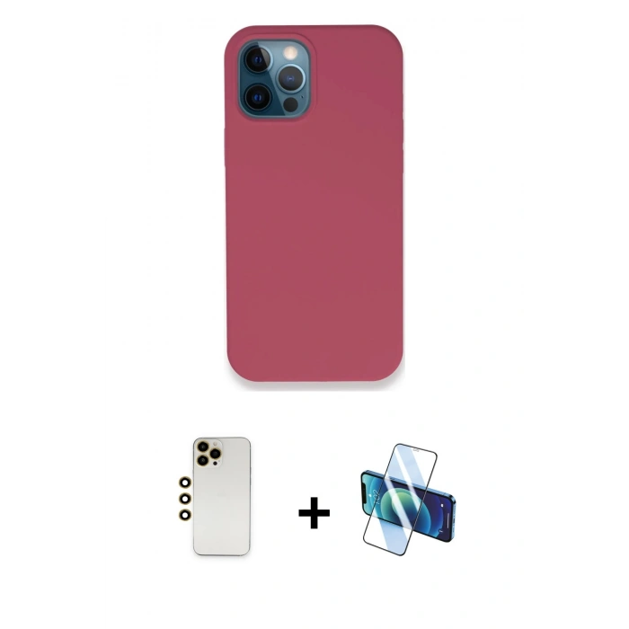 MARSİLYAN™- iPhone 12 Pro Kılıf Zirve Modern Özel Seri - Siyah 3D Antistatik Cam Ekran Koruyucu + Shine Kamera Lens - GD