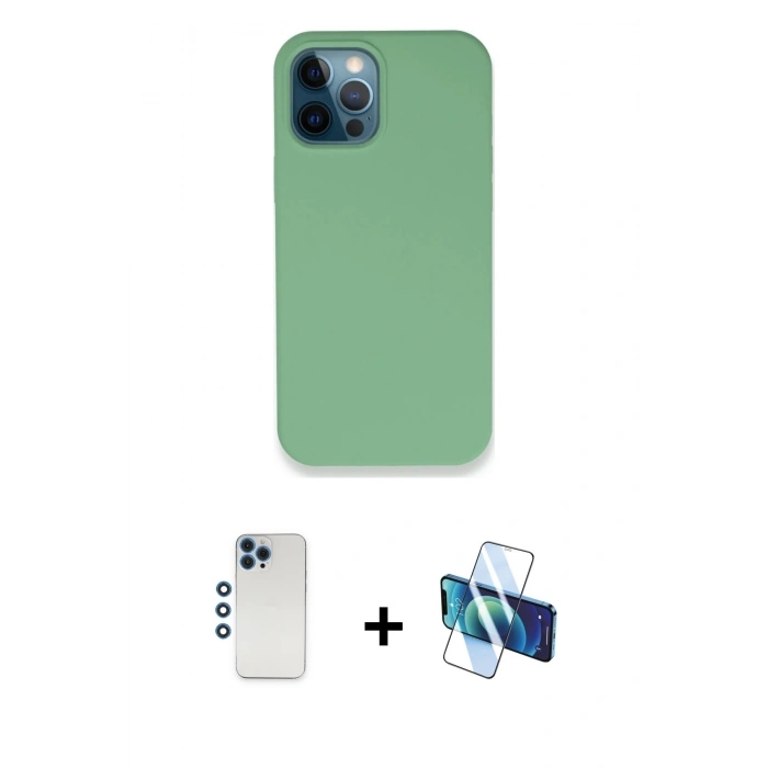 MARSİLYAN™- iPhone 12 Pro Kılıf Zirve Modern Özel Seri - Siyah 3D Antistatik Cam Ekran Koruyucu + Shine Kamera Lens - MI