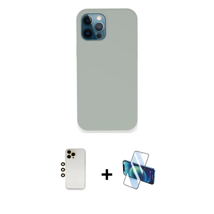 MARSİLYAN™- iPhone 12 Pro Kılıf Zirve Modern Özel Seri - Siyah 3D Antistatik Cam Ekran Koruyucu + Shine Kamera Lens - GD