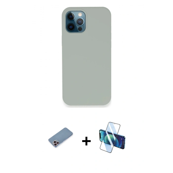 MARSİLYAN™- iPhone 12 Pro Kılıf Zirve Modern Özel Seri - Siyah 3D Antistatik Cam Ekran Koruyucu + Shine Kamera Lens Koruma Cam - PE