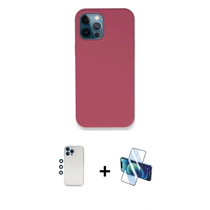 MARSİLYAN™- iPhone 12 Pro Kılıf Zirve Modern Özel Seri - Siyah 3D Antistatik Cam Ekran Koruyucu + Shine Kamera Lens - MI