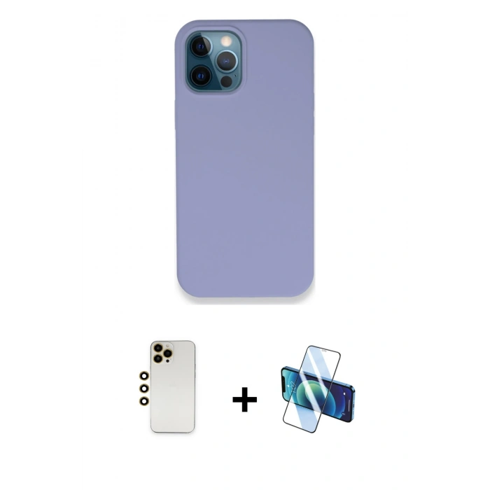 MARSİLYAN™- iPhone 12 Pro Kılıf Zirve Modern Özel Seri - Siyah 3D Antistatik Cam Ekran Koruyucu + Shine Kamera Lens - GD