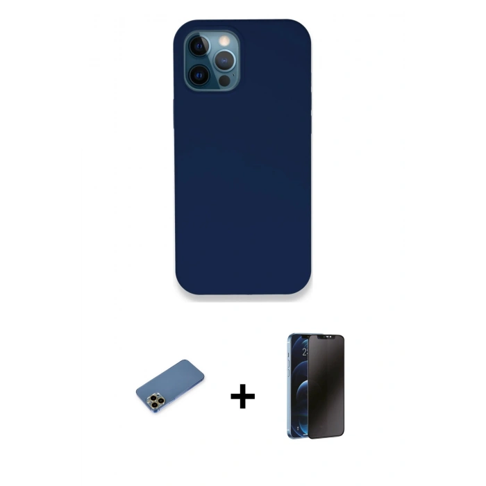 MARSİLYAN™- iPhone 12 Pro Kılıf Zirve Modern Özel Seri - Siyah 3D Antistatik Hayalet Cam Ekran Koruyucu + Shine Kamera Lens Koruma Cam - GD