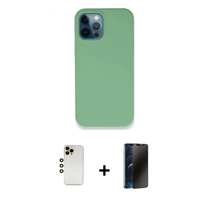 MARSİLYAN™- iPhone 12 Pro Kılıf Zirve Modern Özel Seri - Siyah 3D Antistatik Hayalet Cam Ekran Koruyucu + Shine Kamera Lens - GD