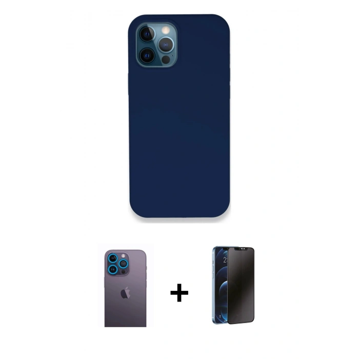 MARSİLYAN™- iPhone 12 Pro Kılıf Zirve Modern Özel Seri - Siyah 3D Antistatik Hayalet Cam Ekran Koruyucu + Neon Fosforlu Kamera Lens - MI