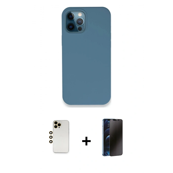 MARSİLYAN™- iPhone 12 Pro Kılıf Zirve Modern Özel Seri - Siyah 3D Antistatik Hayalet Cam Ekran Koruyucu + Shine Kamera Lens - GD