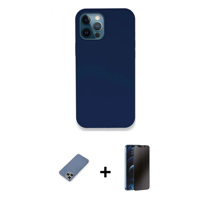 MARSİLYAN™- iPhone 12 Pro Kılıf Zirve Modern Özel Seri - Siyah 3D Antistatik Hayalet Cam Ekran Koruyucu + Metal Kamera Lens Koruma Cam - AKYL