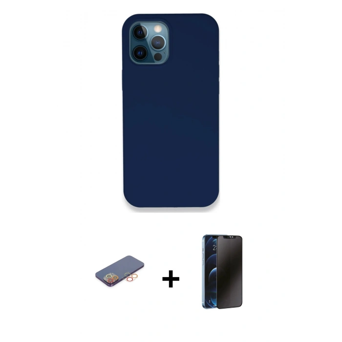 MARSİLYAN™- iPhone 12 Pro Kılıf Zirve Modern Özel Seri - Siyah 3D Antistatik Hayalet Cam Ekran Koruyucu + Renkli Kamera Lens Koruma Cam - TU