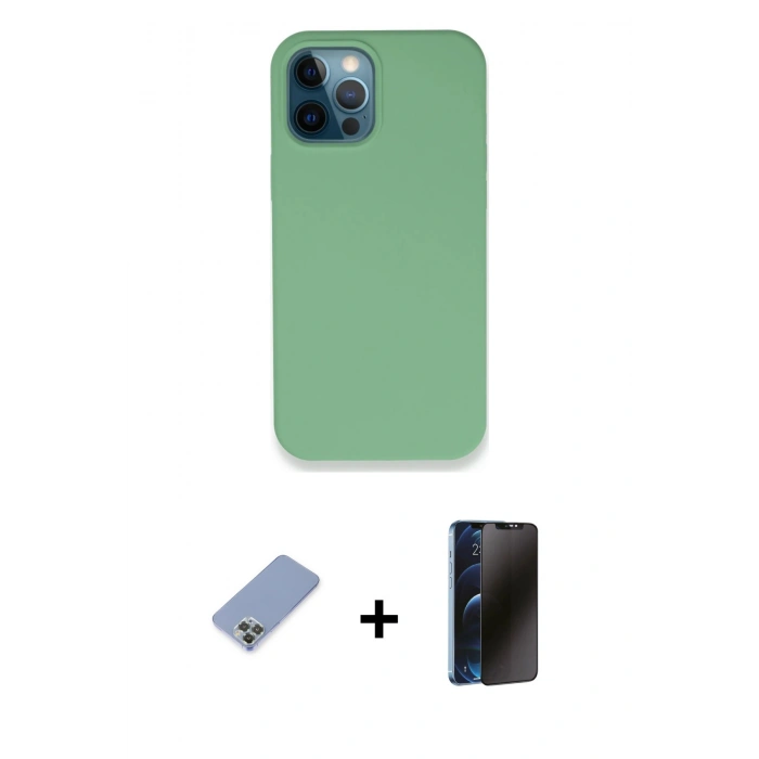 MARSİLYAN™- iPhone 12 Pro Kılıf Zirve Modern Özel Seri - Siyah 3D Antistatik Hayalet Cam Ekran Koruyucu + Metal Kamera Lens Koruma Cam - KUYL