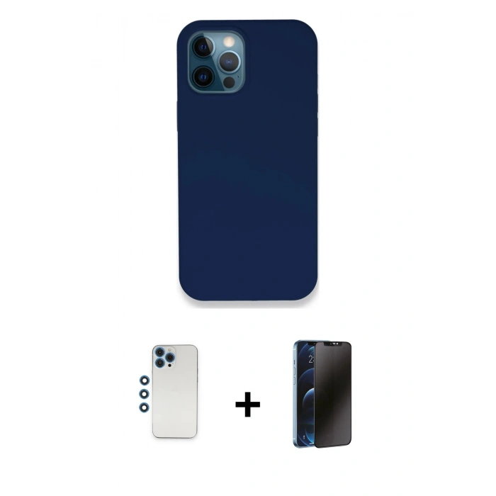MARSİLYAN™- iPhone 12 Pro Kılıf Zirve Modern Özel Seri - Siyah 3D Antistatik Hayalet Cam Ekran Koruyucu + Shine Kamera Lens - MI