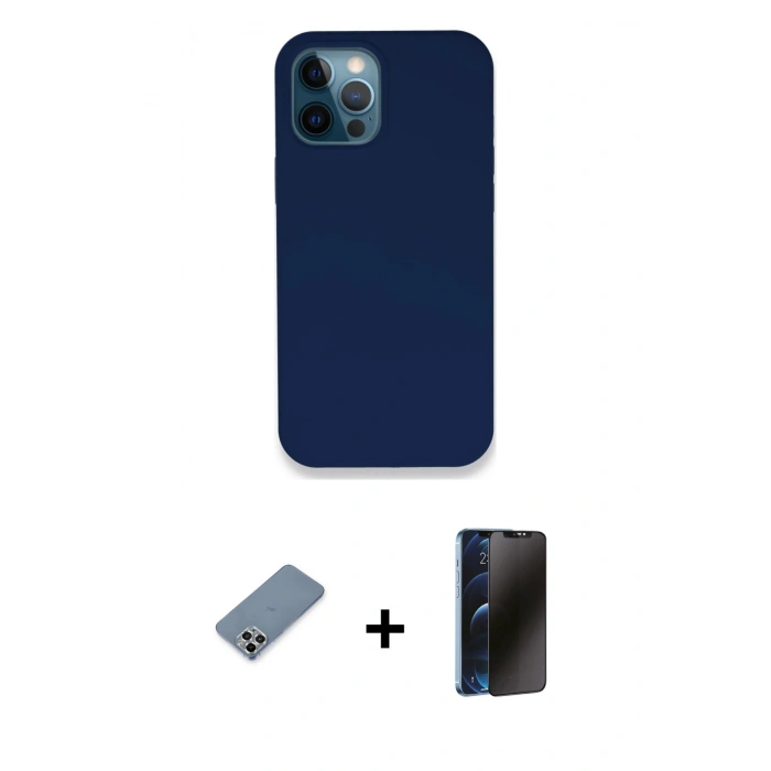 MARSİLYAN™- iPhone 12 Pro Kılıf Zirve Modern Özel Seri - Siyah 3D Antistatik Hayalet Cam Ekran Koruyucu + Metal Kamera Lens Koruma Cam - GS